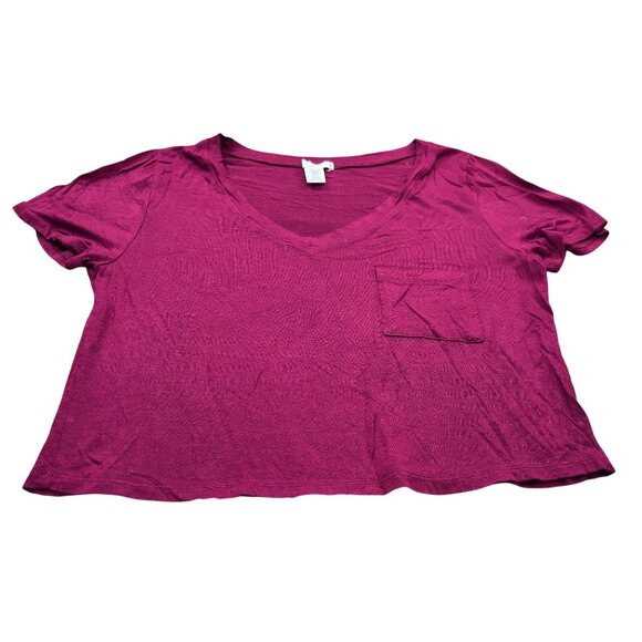Bozzolo Womens V-Neck Cropped T-Shirt S Rayon/Spandex Blend Burgundy - Picture 8 of 10